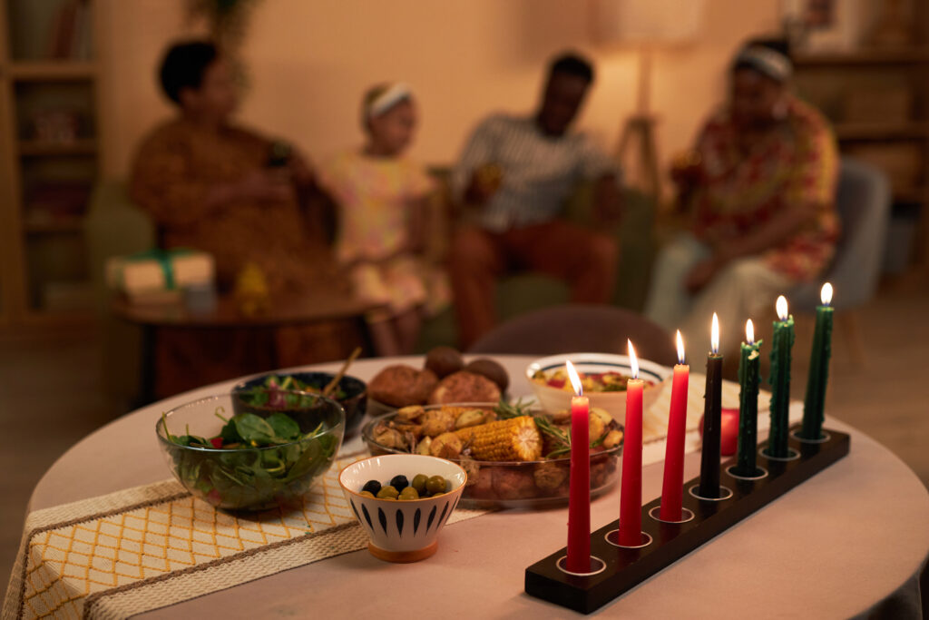 Kwanzaa meal and candles